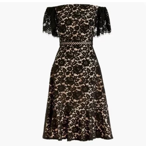 J. Crew Dresses & Skirts - J CREW Off the Shoulder Black Lace Dress Size 2